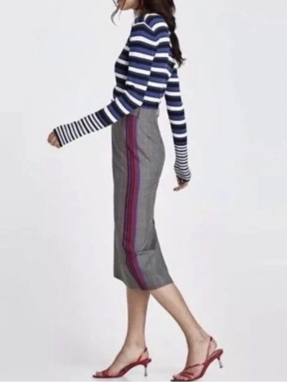 Zara Gray Glen Plaid Pencil Skirt Athletic Side Stripe Athletic Streetwear
